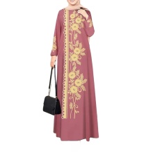 Customizable Floral Print Vintage Contrast Color Arab Abayas for Muslim Women