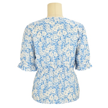 zomer mode boho bloemen ruche blouse shirt casual meisjes v-hals vrouwen blouse tops