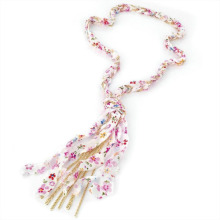 Cotton Print Necklace with Gold Chains