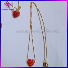 10mm Red Opal Heart Pendant 18K Gold Plated Box Chain Necklace