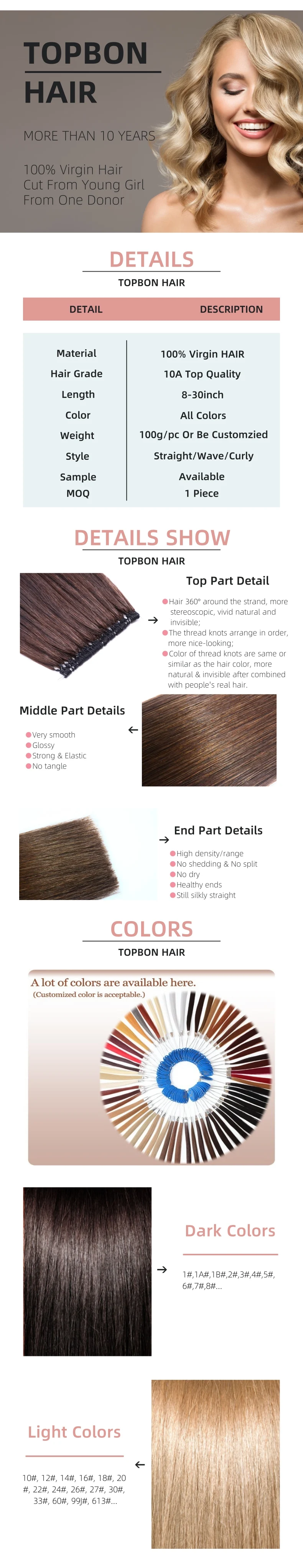 Best Quality Most Popular in Japan Korea Human Hair Remy Hair Virgin Hair Cotton Knot Thread No Tip Hair Extension Brown Color