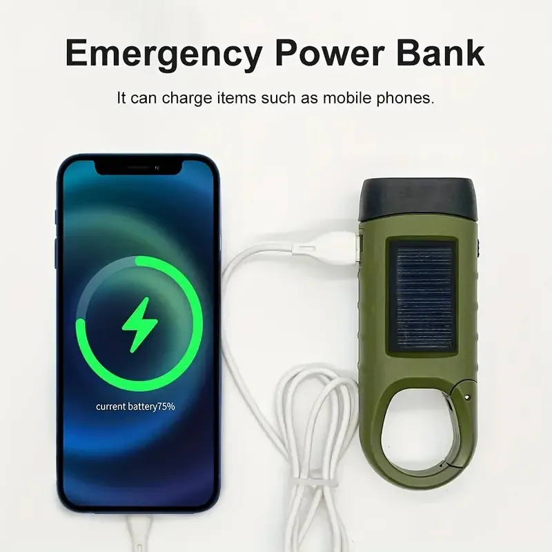 Solar Powered Emergency Flashlight with Hand Crank Charging Lamp