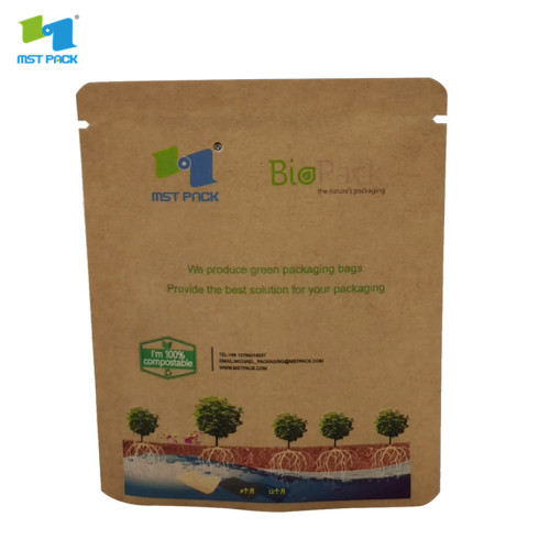 Almidón de maíz 100% biodegradable 3 bolsa de cremallera con sello lateral