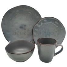 Large Rustic Stoneware Dinnerware Set - 6 Piece 11 Inch Plates and Bowls with Reactive Glaze