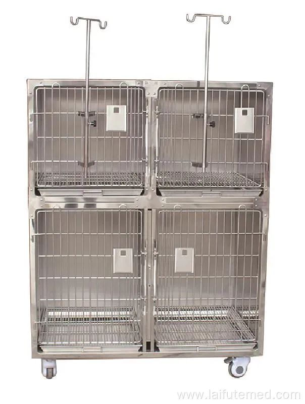 Factory Price Animal Veterinary Pet Cages Stainless Steel Vet Cat Cage with Wheels and Tray Oxygen Cage