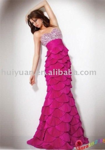 beading hot pink evening dress