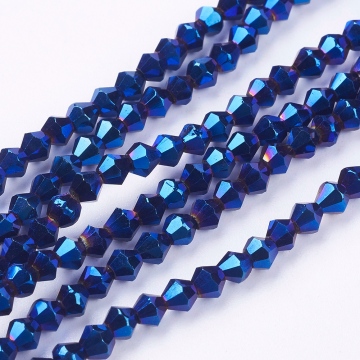 4mm Faceted Blue Plated Electroplate Glass Bicone Beads Strands by Pandahall