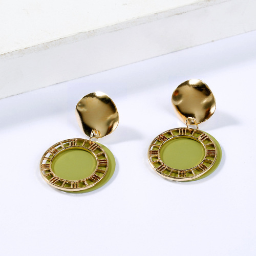 Geometric Circular Hollow Roman Numerals Sequins Drop Earrings Charm Disc Stud Earrings for Women and Girls Jewelry