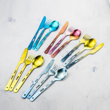 Color pure titanium knife fork and spoon