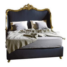 Elegant ming blue gold foil soild wood double bed with soft upholstery