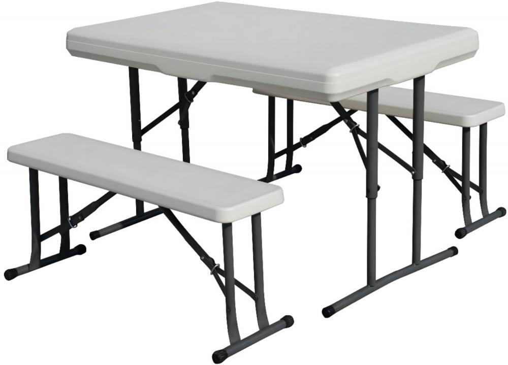 Portable folding plastic table and benches