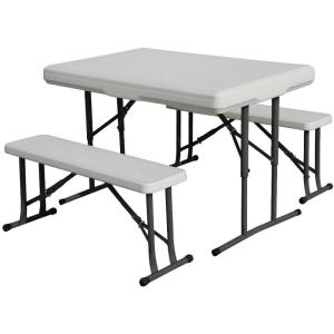 Portable folding plastic table and benches