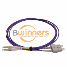 SC UPC - LC UPC MM OM4 DX 2.0mm LSZH Violet 2M Fibre Patch Leads