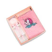 JH Brand Wholesale Lovely Unicorn Plush Notebook Pen Set With Hairball Ball Pen
