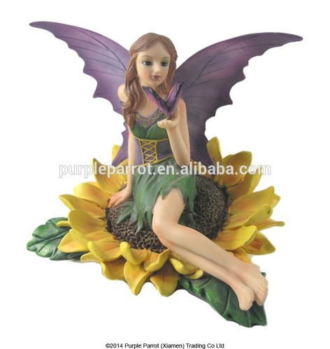Fairy Sitting on Sunflower/resin fairy figurines /beautiful fairy/garden fairy