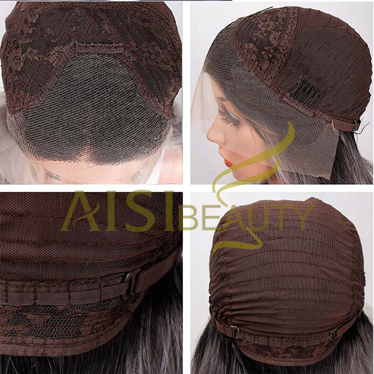 Aisi Beauty Wholesale Vendor Ombre Gray Big Curly Wave Wig Long Wavy Swiss Lace Synthetic Hair For Black Women Lace Front Wig