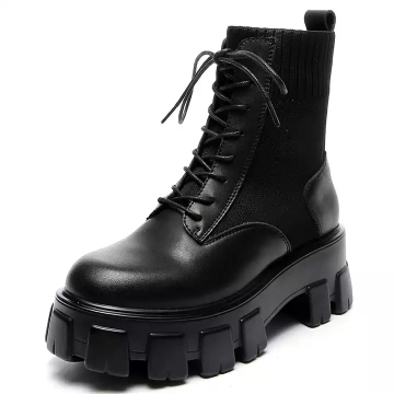 2025 Women's Genuine Leather Platform Boots - Chunky Ankle Boots