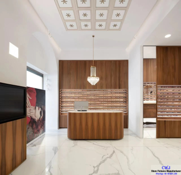 Wood Grain Optical Shop Displays Custom Eyewear Showcases