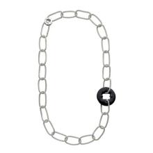 Cool silver circle connected chain necklace with black acrylic