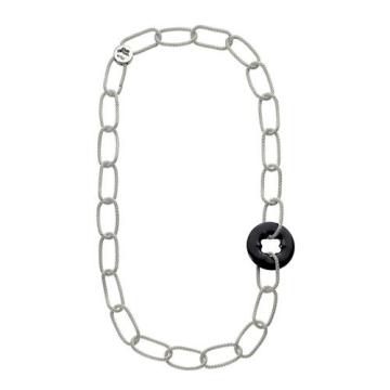 Cool silver circle connected chain necklace with black acrylic