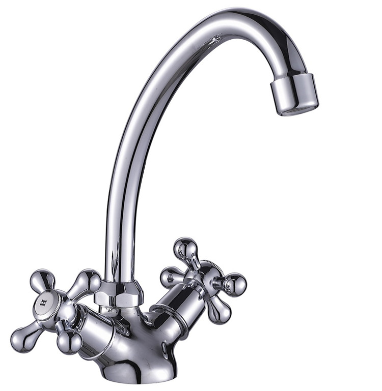 Double Handle Hot And Cold Water Flexible Spray, Wall Mount Stainless Steel Kitchen Sink Mixer Faucet