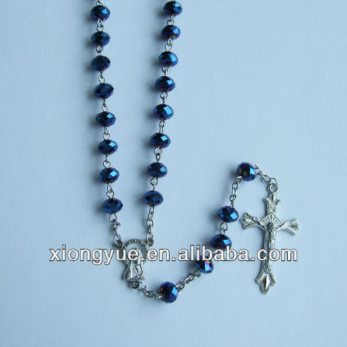 2013 Wholesale blue crystal christian rosary with cross pendant