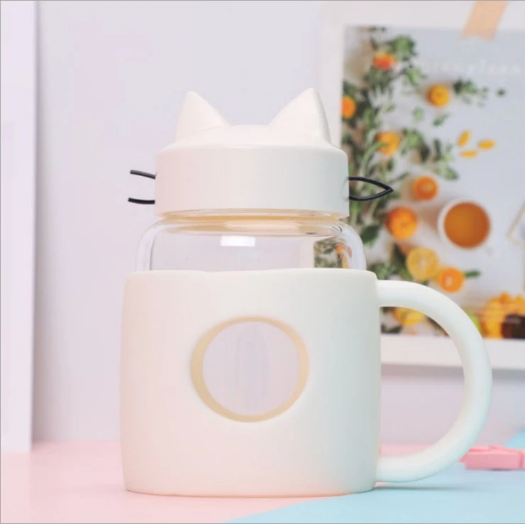 Creative Fashion Cartoon Plastic Platinum Cat Glass Student Cute Cat Transparent Water Cup Creative Mini Tea Cup