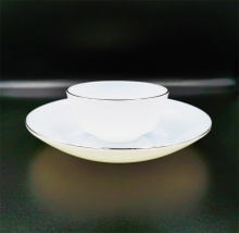 Kitchen Glassware White Opal Bowl With Silver Rim