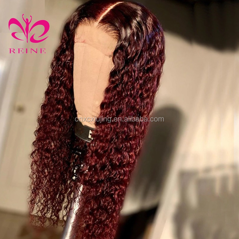 REINE OMBRE  99j Curly Lace Front Human Hair Wigs 4*4 Middle Part Lace Wigs With Baby Hair 8-22 Brazilian Middle Ratio Non-Remy