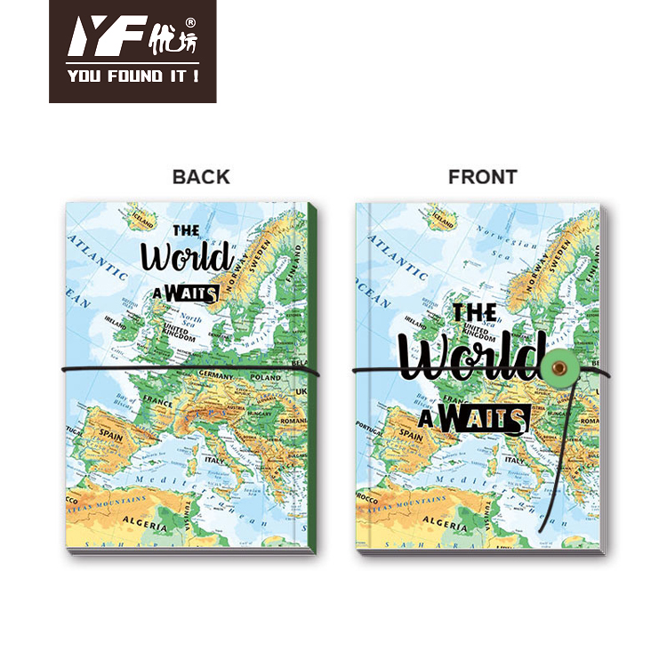 Custom world map style soft-cover notebook