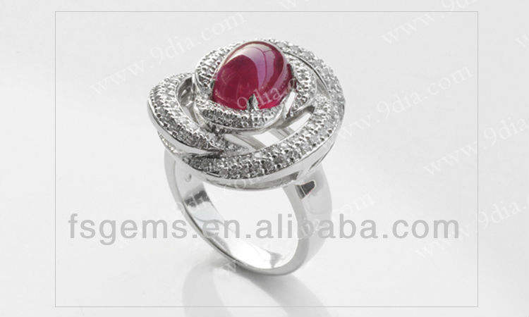 Bán nóng ruby ​​rắn tự nhiên 18K 750 nhẫn vàng trắng