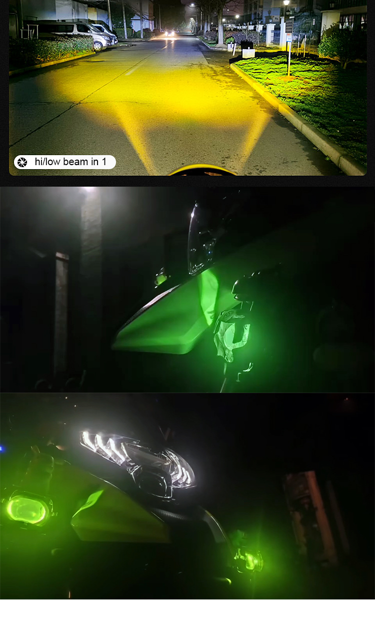 hcmotion factory high low beam 60w 슈퍼 밝기 rgb muti color drl 오토바이 스포트 조명 보조 조명 LED 스포트라이트