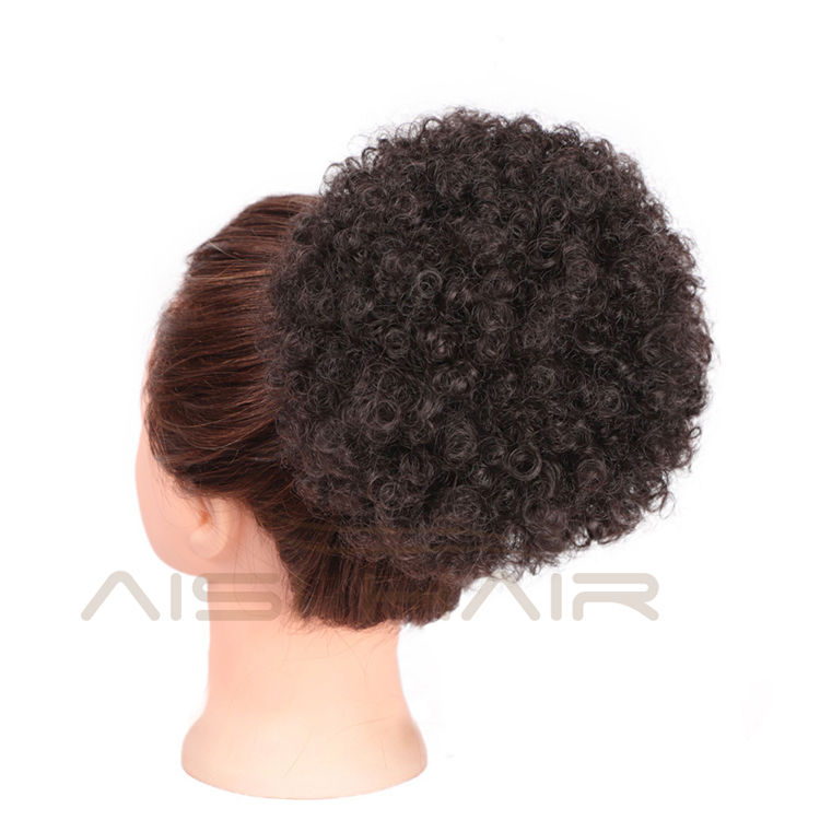 Aisi Hair Color 4# Short Kinky Fluffy Synthetic Hair Bun Ponytail Afro Short Puff Curly Chignon Hair Extension For Black Women