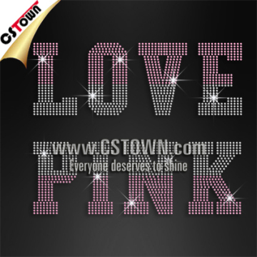 Love pink iron on rhinestone letters transfer for t-shirts