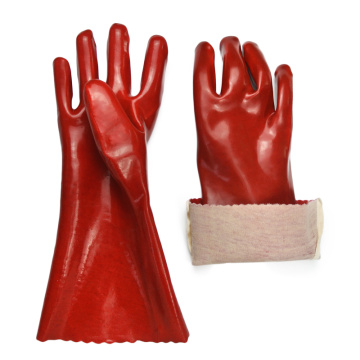 Luvas revestidas de PVC vermelho Polycotton 35cm acabamento suave