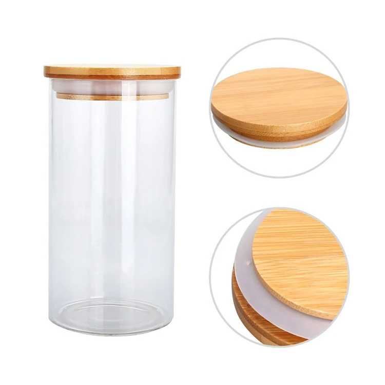 Small Wide Mouth Storage Round Food Clear Custom Borosilicate Glass Jar with Bamboo Lid