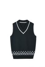 Boy's Knitted Jacquard Hem Stripe Neck School Vest