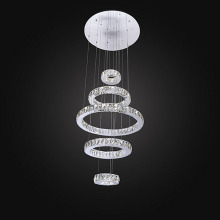 modern steel chandelier with crystal rings lighting