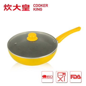 2015 26CM aluminium nonstick wok/yellow wok with lid