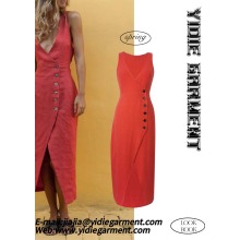 Mid-weight Plain Dyed Deep V-neck Slit Dress