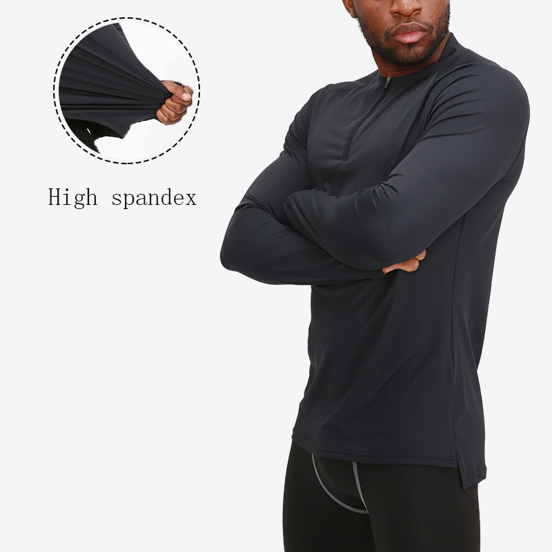 Hurtowa oddychająca koszula na siłowni z długim rękawem mężczyźni czarni