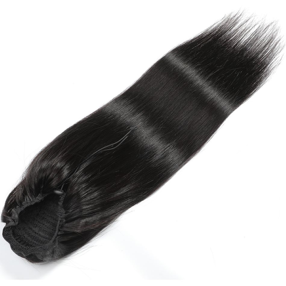 Natural African Girl Silky Straight Human Hair Wrap Around Ponytail Clip In Hair Extensions Black Ponytail for Black Women