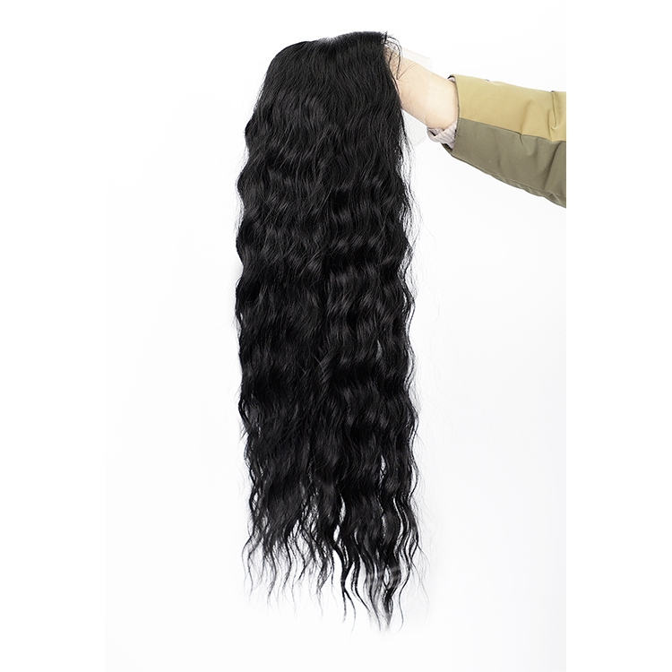 Cheap Premium Vendor Long Wavy Natural Black Heat Resistant High Quality Wholesale Synthetic Fiber Wig Lace Frontal Women
