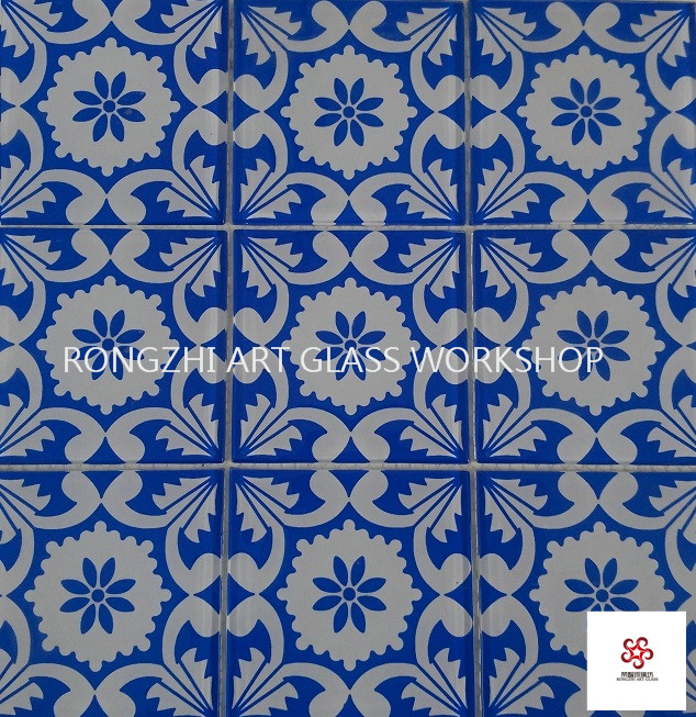 Retro Blue European Pattern Art Glass Tile