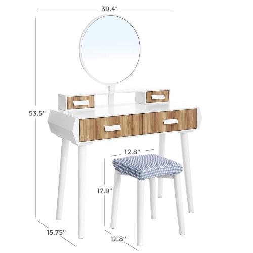 Bedroom Dresser Vanity Table Set with Round Mirror