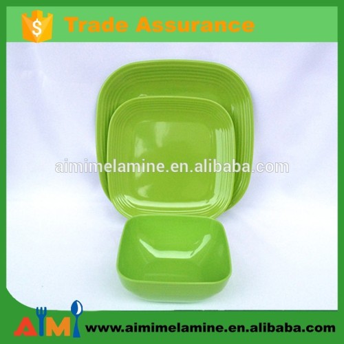Green color melamine square dinner set , solid color melamine tableware