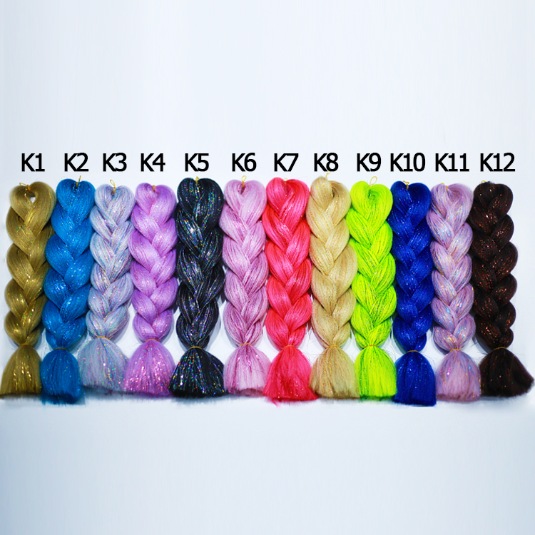 New design Jumbo Ombre Braiding Hair with Glitter hair tinsel Crochet Braiding 24 inch 100g Synthetic Hair Extensions