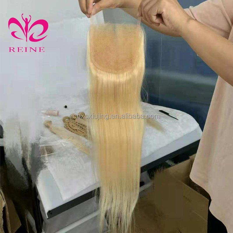 REINE 613 Blonde Human Hair Bundles With Lace Closure,Russian Virgin Blonde Hair Extension