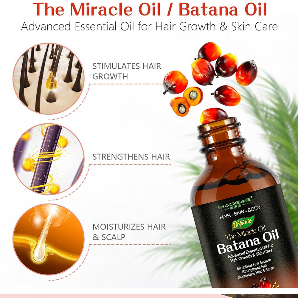 ฉลากส่วนตัว Batana Oil Organic Hair Growth Care ชุด 100% อินทรีย์ธรรมชาติส่งเสริมการเจริญเติบโตของเส้นผมน้ำมัน Batana