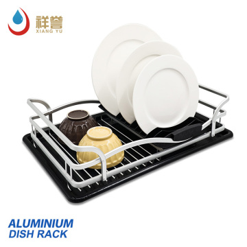 Aluminum dish drying rack with drainboard